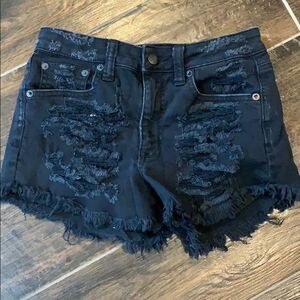🩳✨ American Eagle Black Distressed Jean Shorts - Size 0 - Inseam 3”